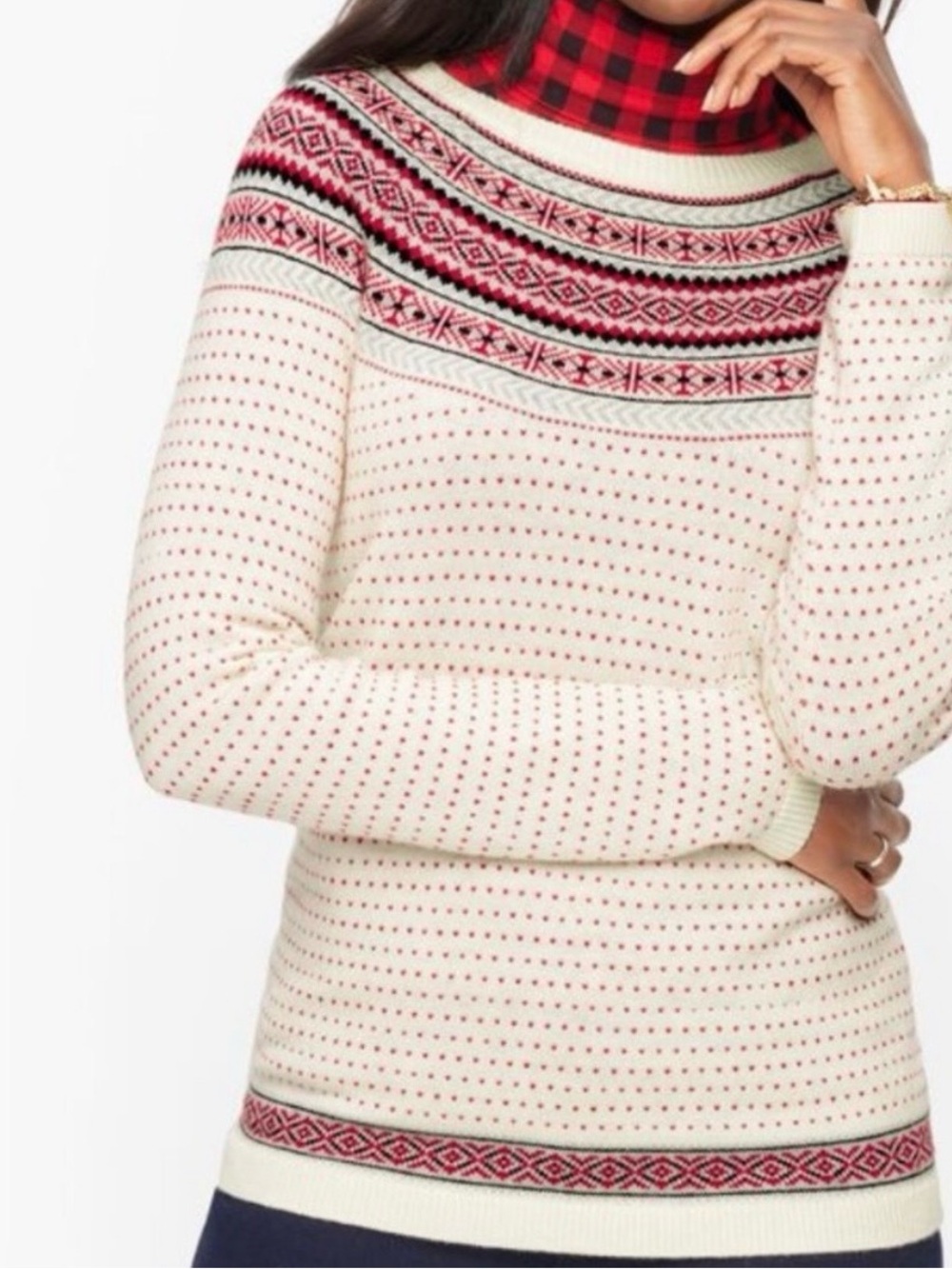 Talbots Cream and Pink Fair Isle Crewneck Sweater